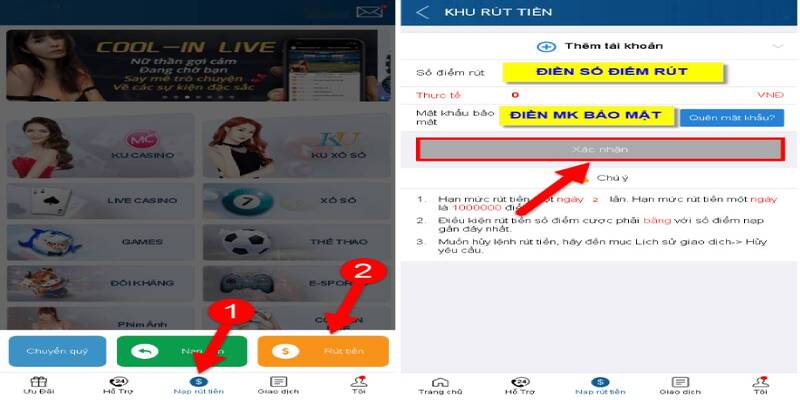 Lưu ý khi rút tiền tại hệ thống nhà cái